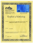Buzz Aldrin Signed Certificate Authenticating a Piece of Kapton Foil From the Apollo 11 Command Module Columbia -- With University Archives COA